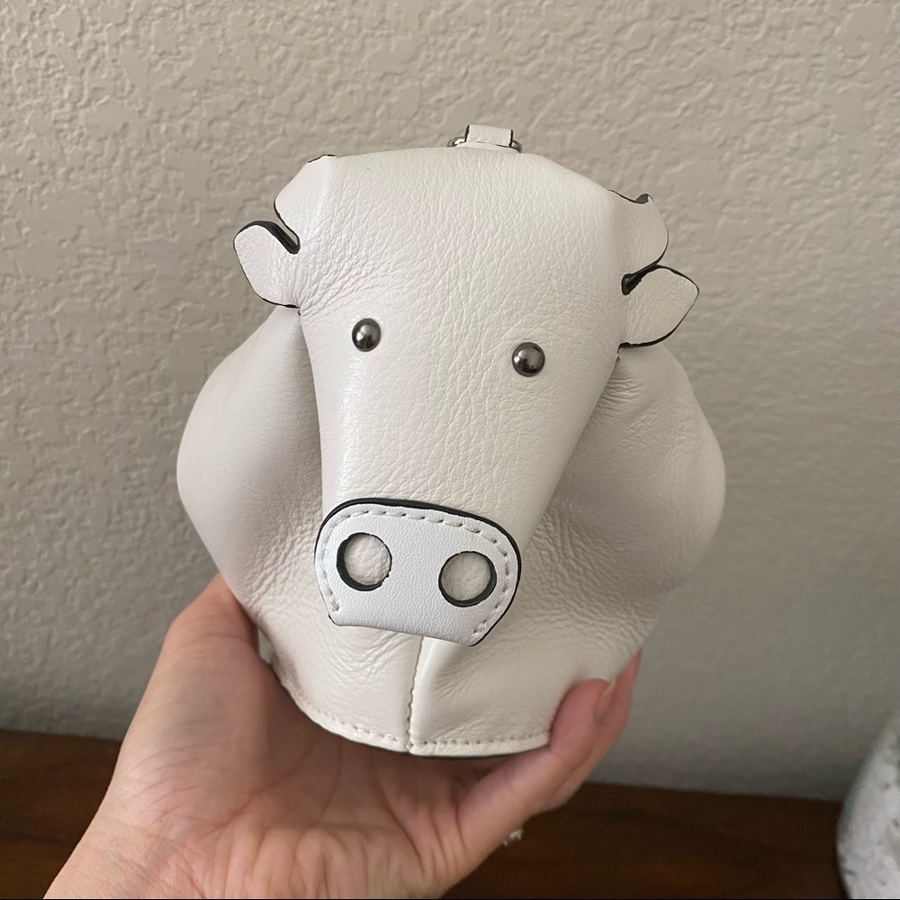 Super Cute White COW OX BULL Shaped Bag Novelty Leather Crossbody Kawaii | B7